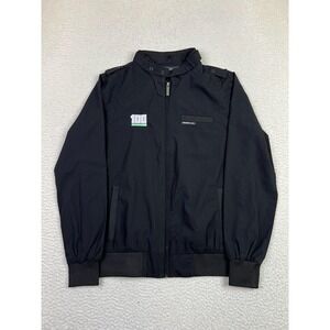 Members Only Jacket Mens Medium Black Bomber Zip Epaulets 100 Logo ML120111